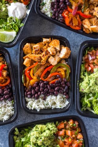 chicken burrito bowl meal prep lunches