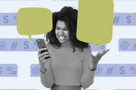 Angry woman texting