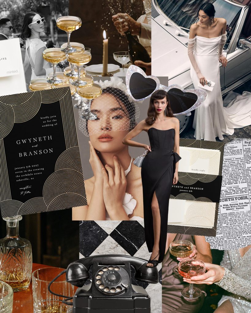 old hollywood speakeasy wedding mood board