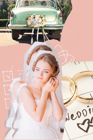 bride getting ready, wedding date, and bridal car